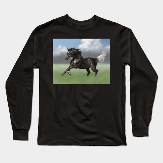 Black Arabian with Gulastra Plume Long Sleeve T-Shirt by KJL90